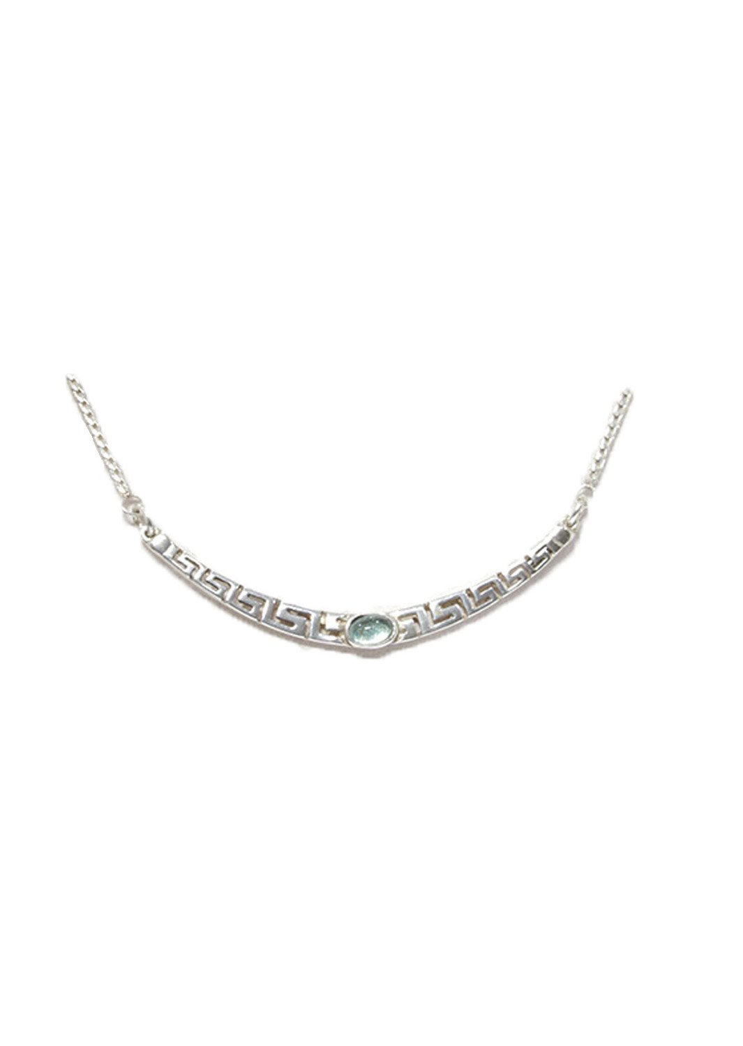 Greek key design - meander silver necklace with aquamarine