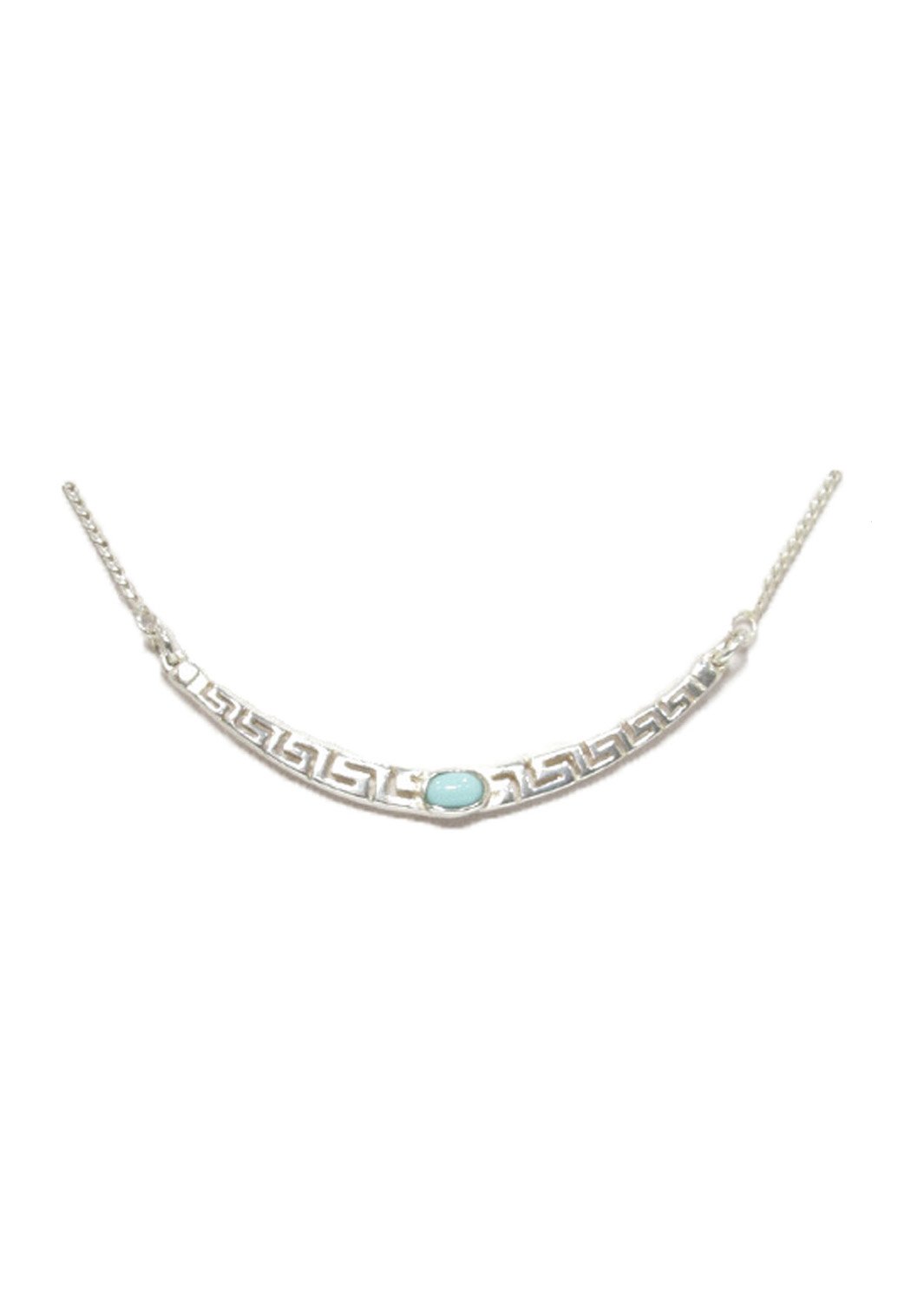 Greek key design - meander silver necklace with turquoise