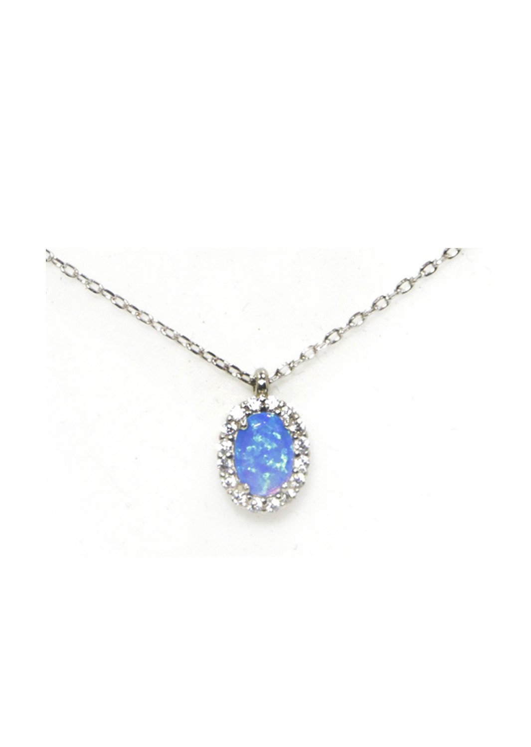 Opal pendant silver necklace with zircon