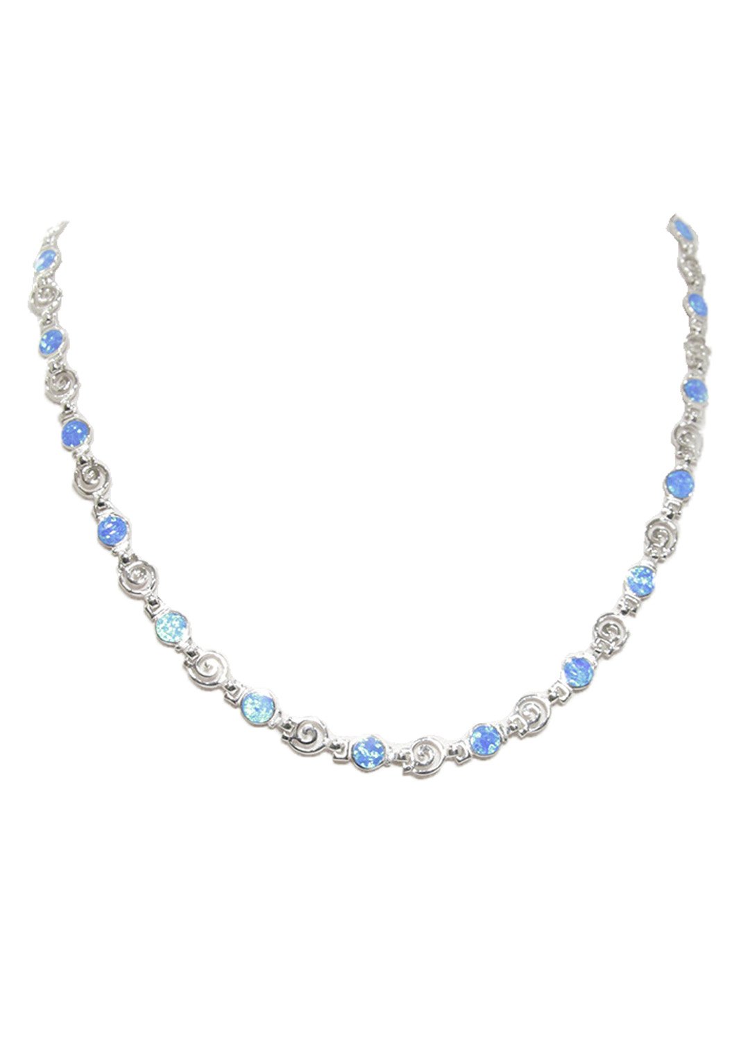 Greek spiral and opal gemstones silver necklace