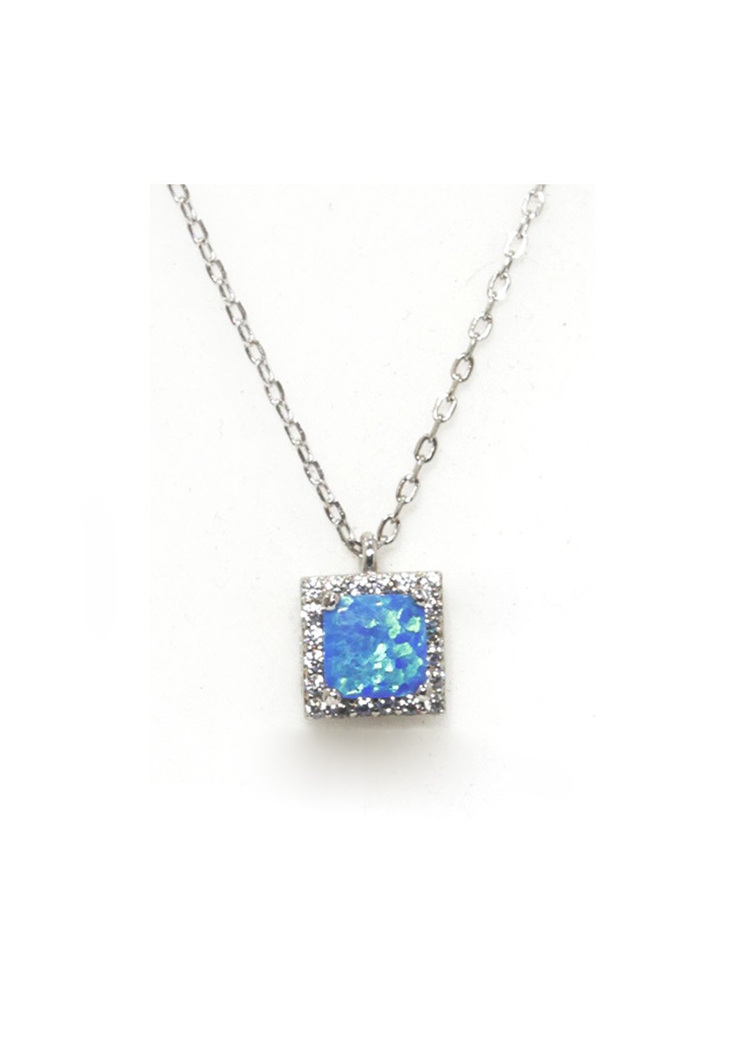 Pendant silver necklace with opal and zircon