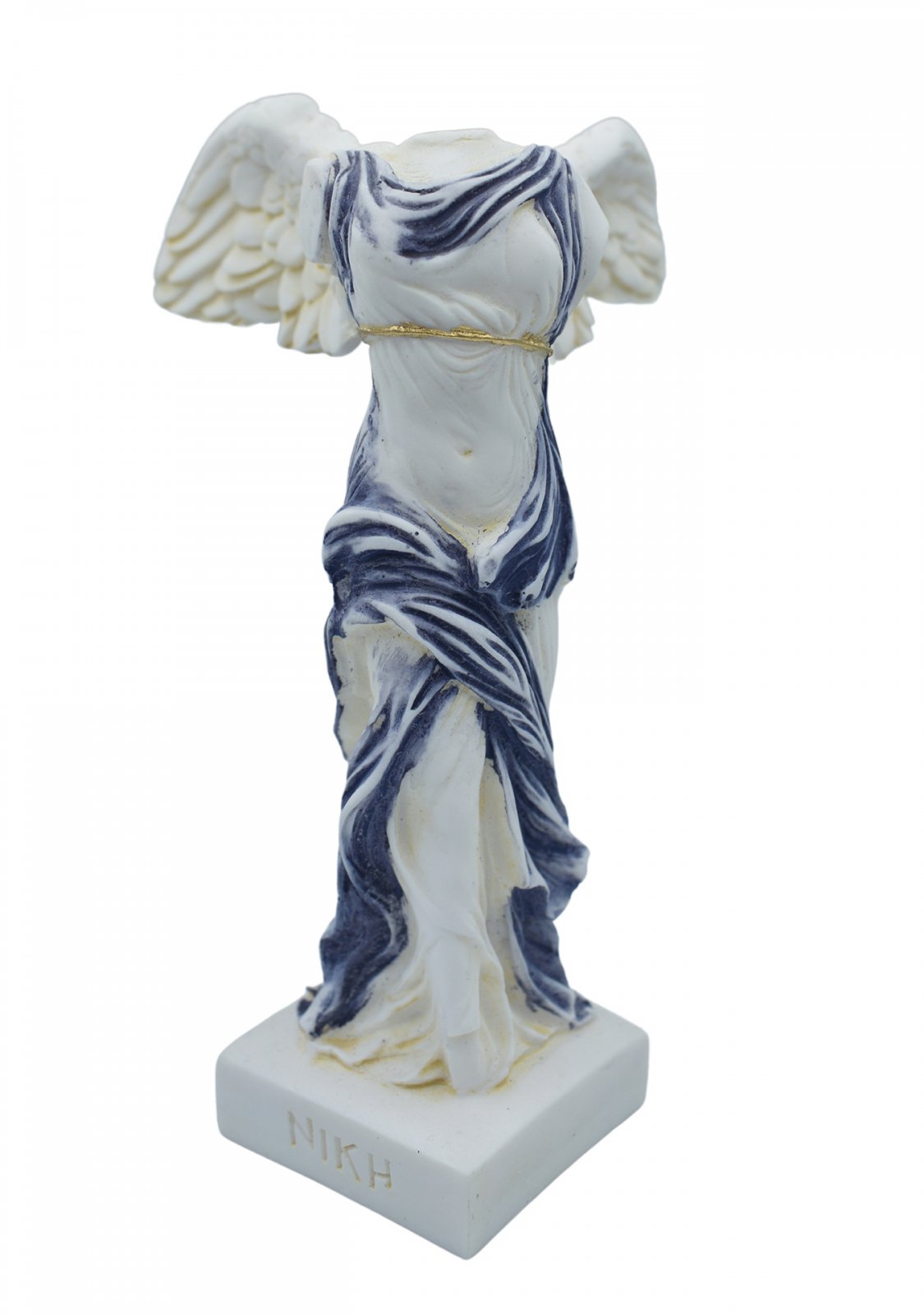 Nike of Samothrace greek alabaster statue with purple color and golden details