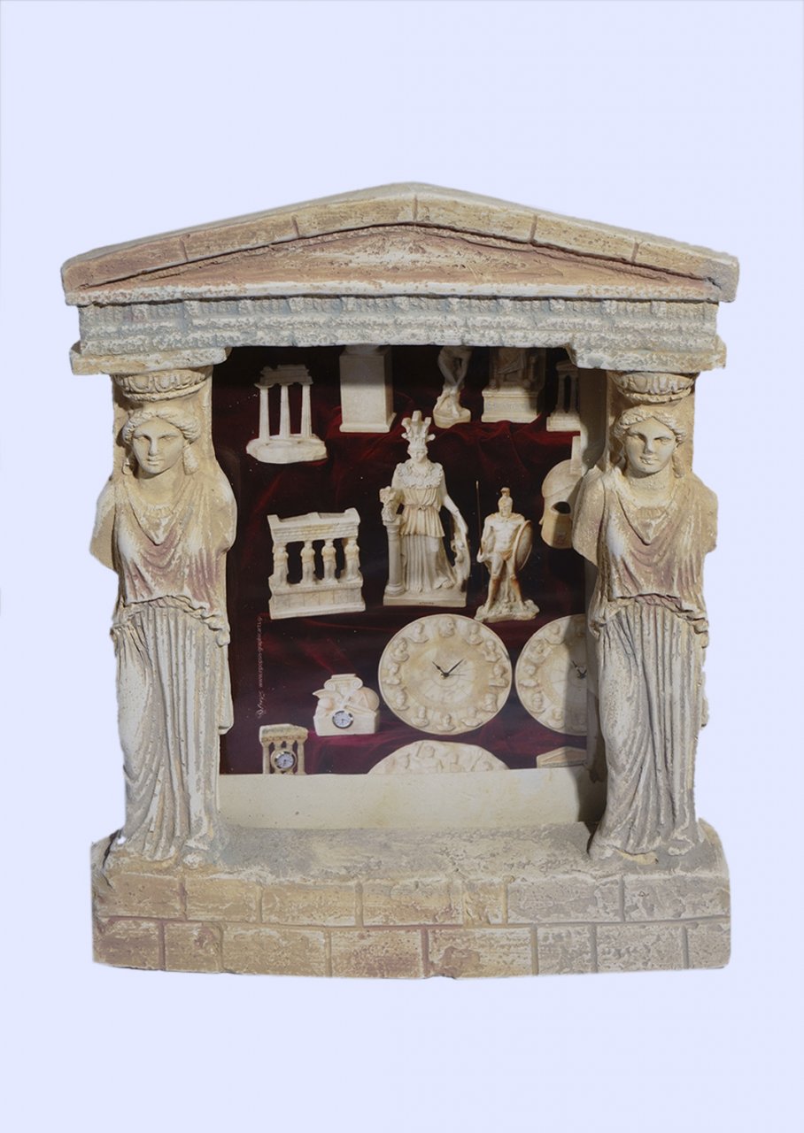 Greek plaster picture frame with Caryatids (Karyatides) and pediment