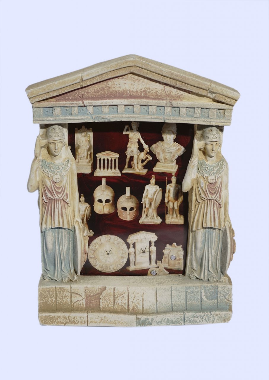 Greek picture frame with Athena goddess of wisdom and a pediment 