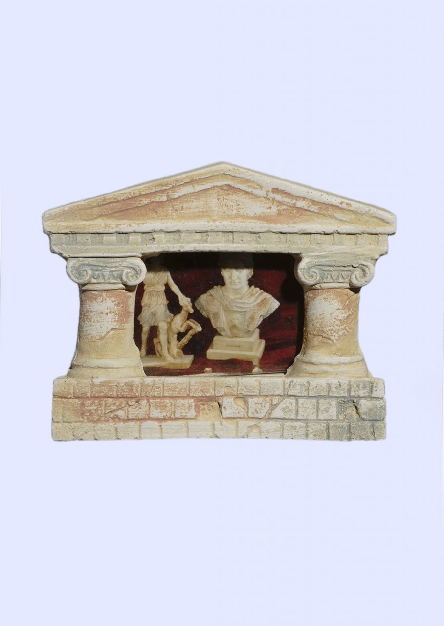 Greek picture frame with Ionic columns and pediment
