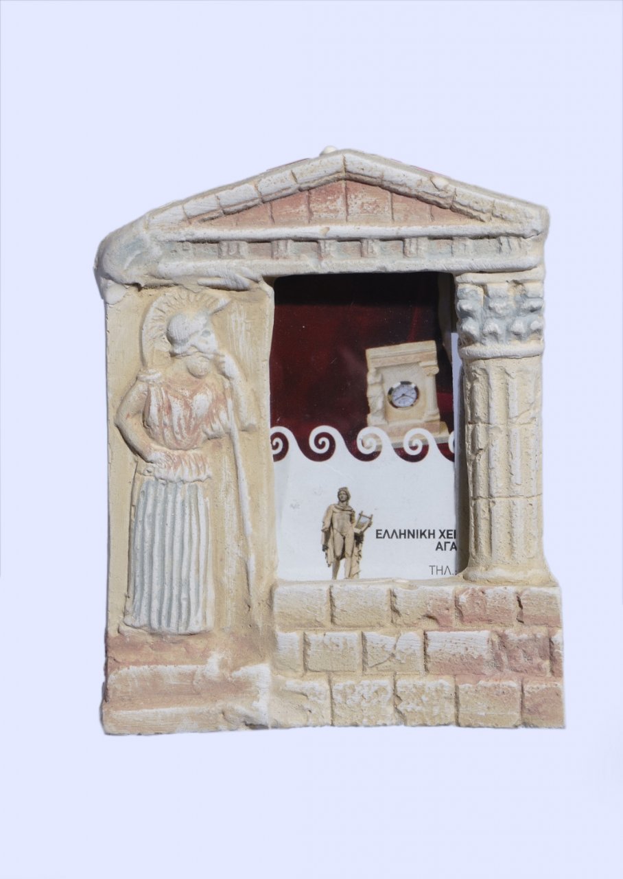Greek picture frame with mourning Athena and a pediment 