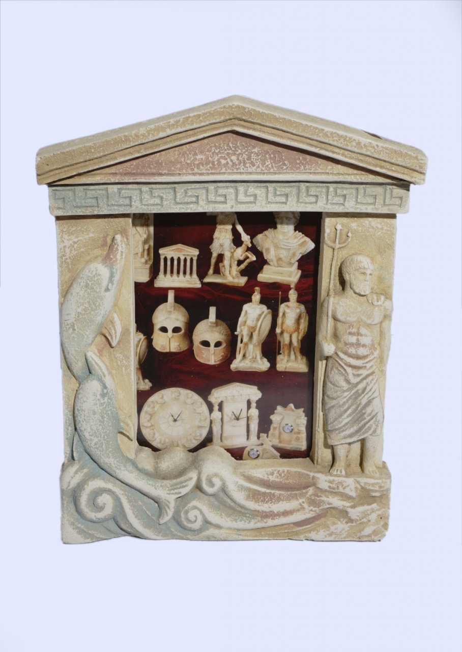 Greek picture frame with the god Poseidon and dolphins