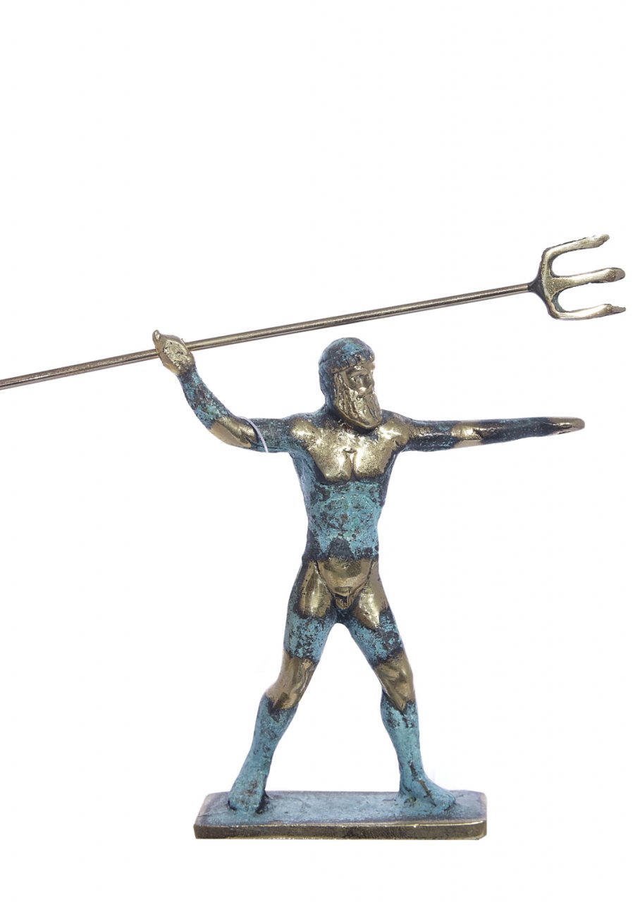 Small bronze statue of Poseidon holding his Trident