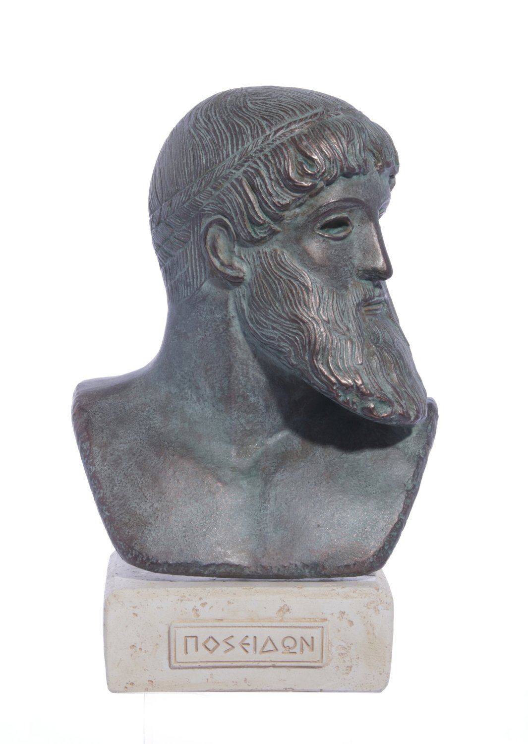 Poseidon green plaster bust sculpture