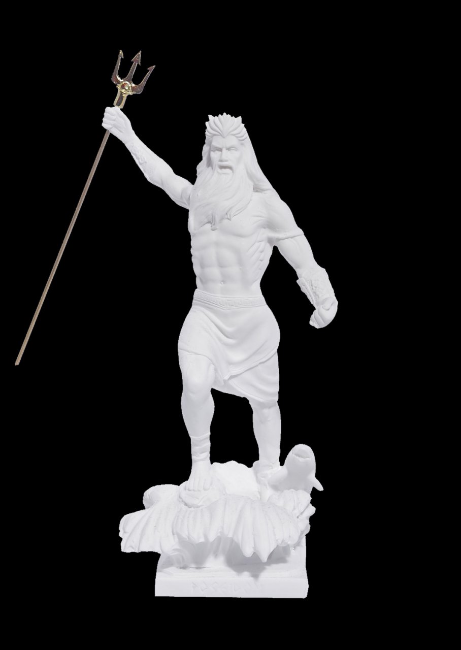 Poseidon with trident greek alabaster statue