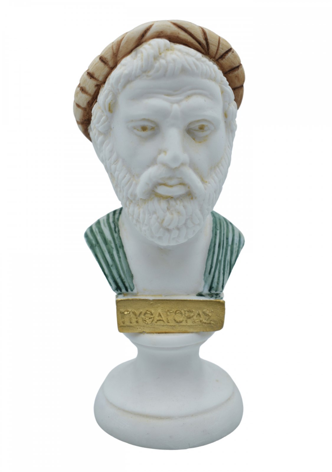 Pythagoras alabaster bust statue with color
