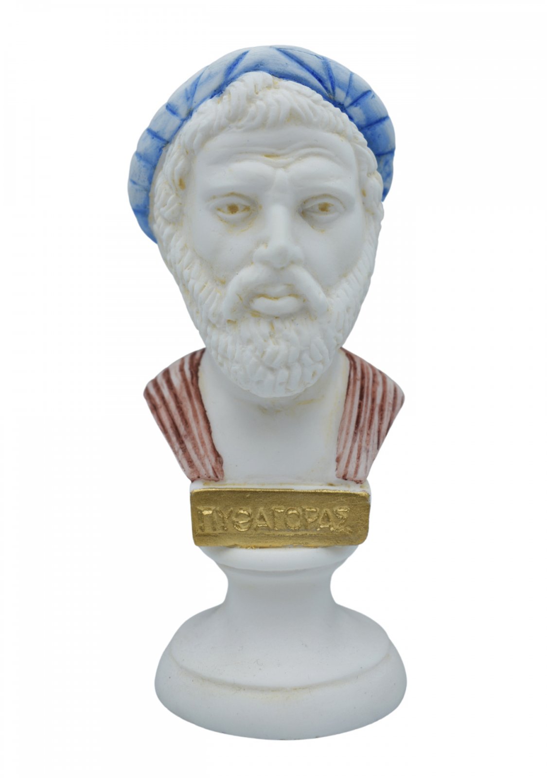 Pythagoras alabaster bust statue with color and patina