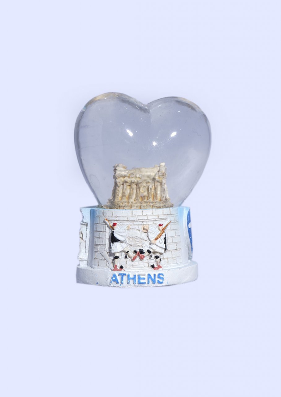Parthenon Acropolis Heartshaped Snowglobe - Base with iconic greek elements 