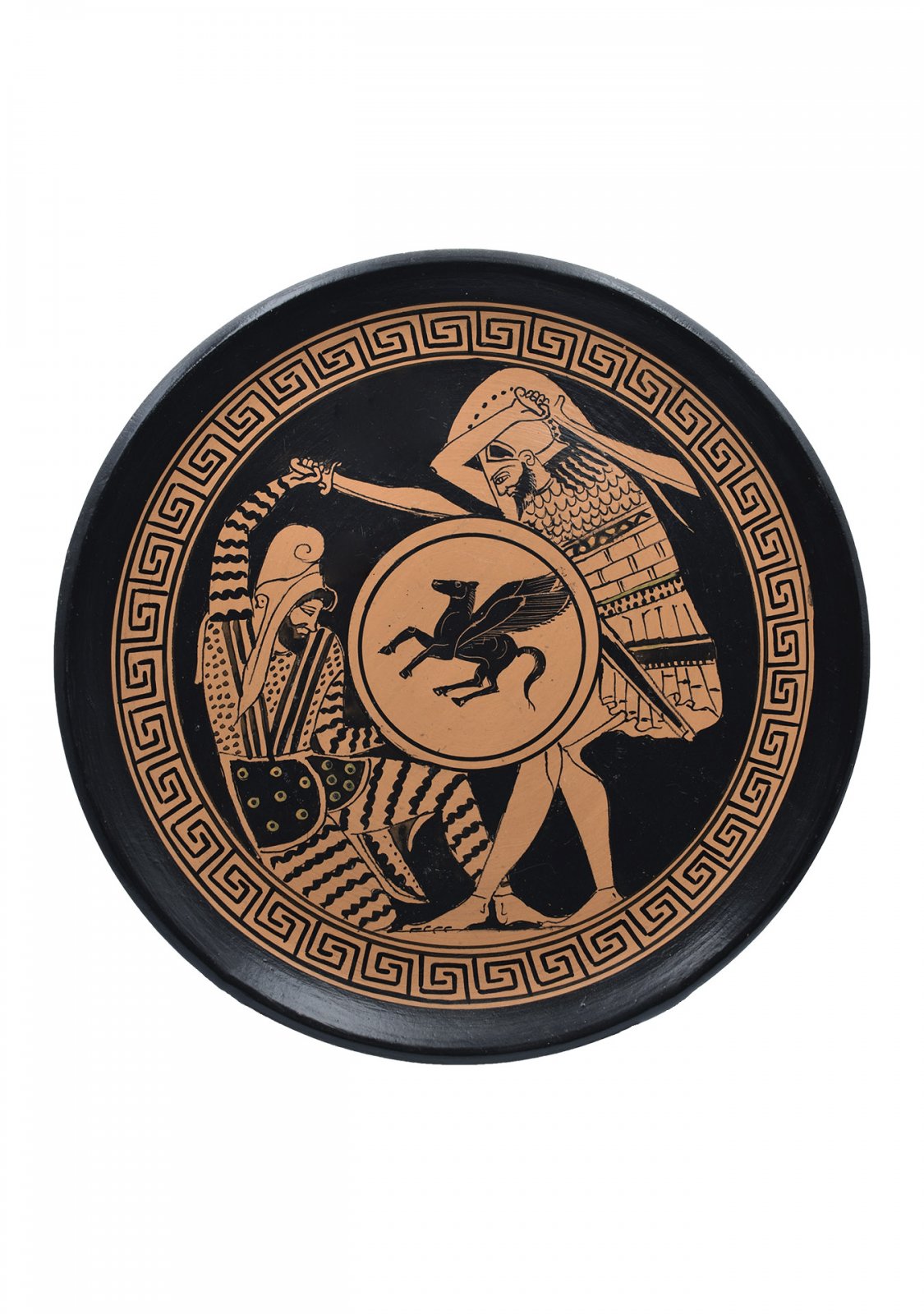 Greek ceramic plate depicting a Greek hoplite slays a Persian soldier (28cm)