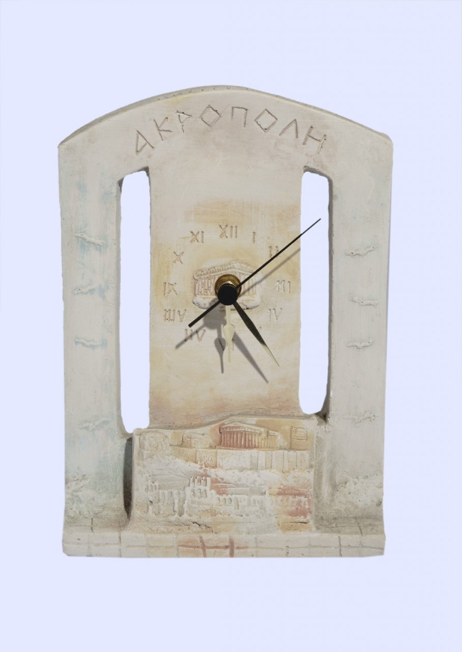 Plaster table - wall clock with the Acropolis of Athens