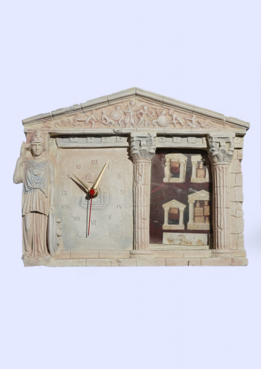 Greek picture frame and table clock with Athena goddess of wisdom 