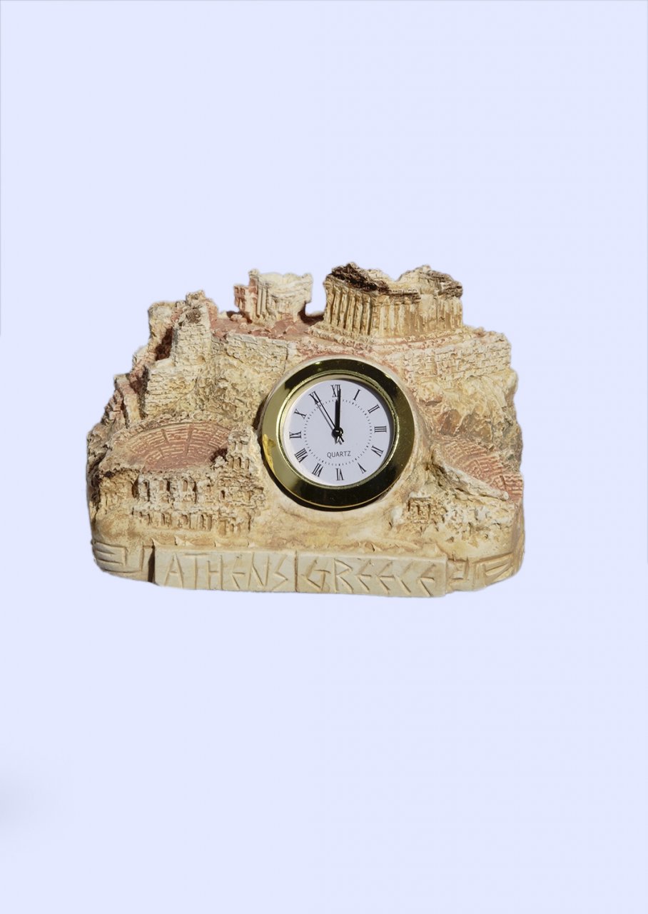 Plaster table clock depicting the rock of Acropolis in Athens