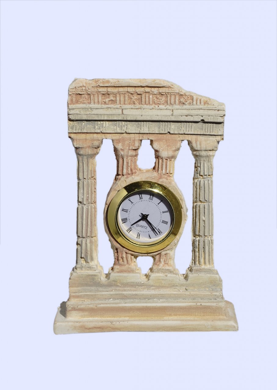 Plaster table clock with 4 doric columns