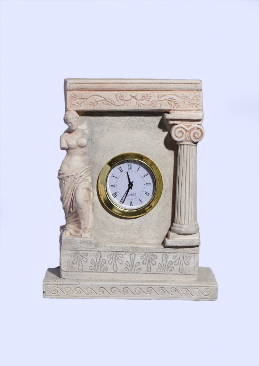 Plaster table clock with Aphrodite the ancient greek goddess of love and beauty
