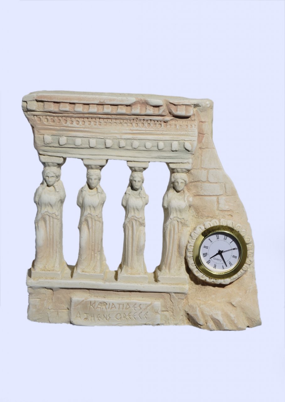 Medium plaster table clock with Caryatids (Karyatides)