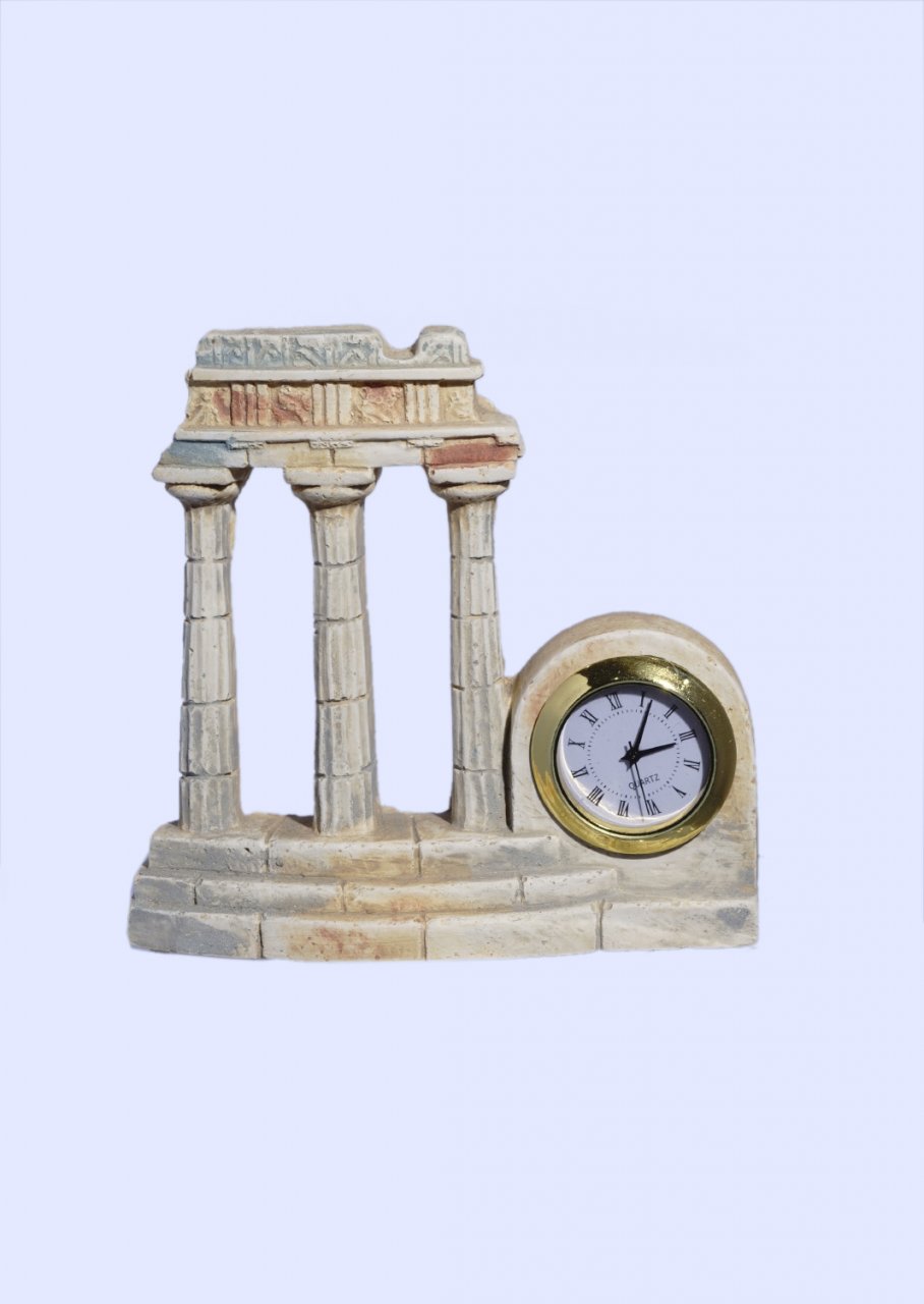 Plaster table clock with Tholos of Delphi