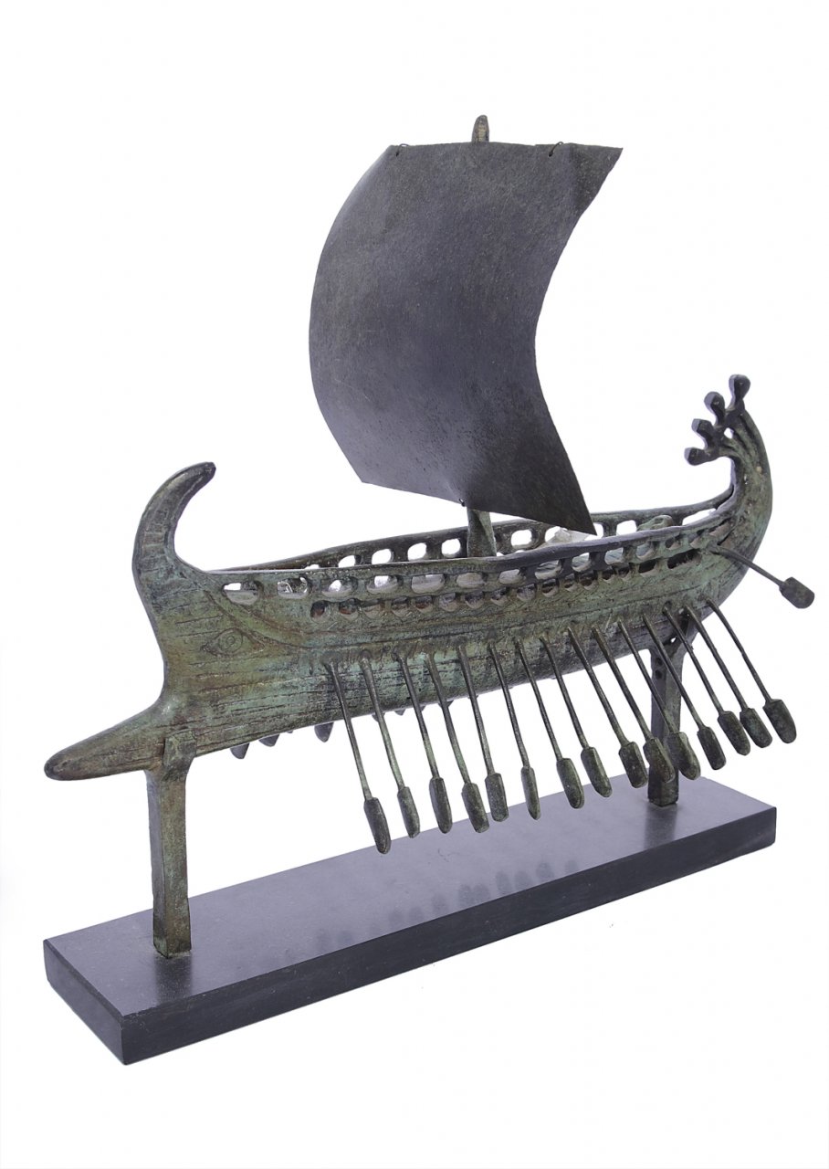 Trireme greek bronze replica statue on a black marble base