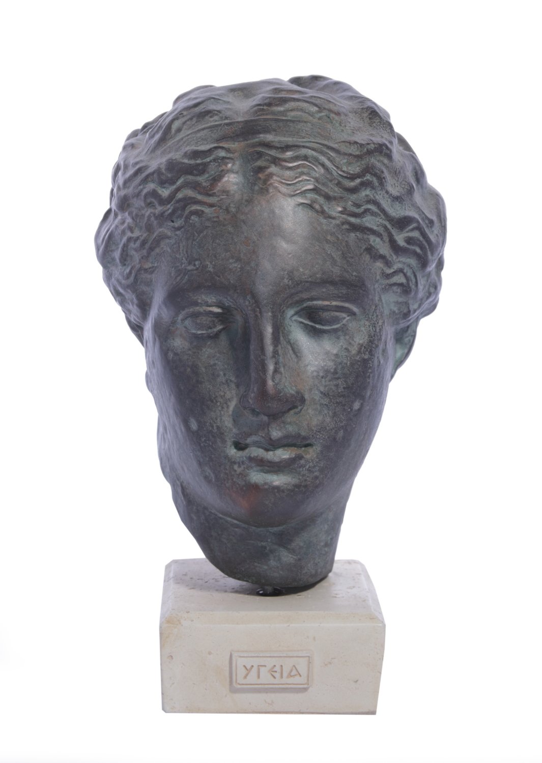 Hygieia (or Hygeia) green plaster bust statue