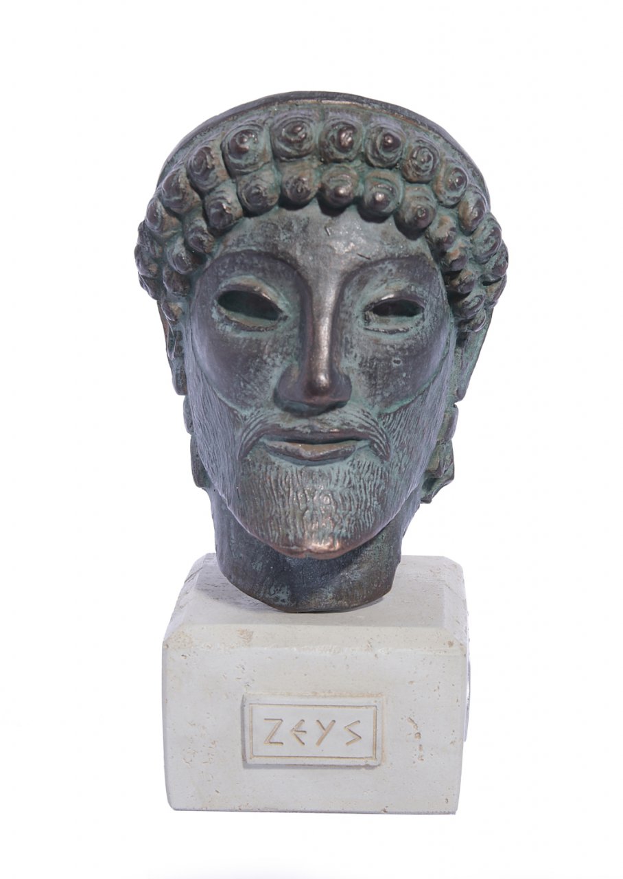 Zeus green plaster bust statue