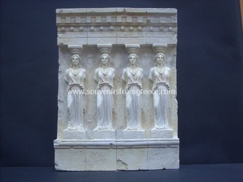 Souvenirs from Greece: Plaster relief with the Caryatids Greek statues Alabaster statues Marvelous greek art souvenir handmade greek sculpture plaster relief of the Karyatides, the world famous columns of the Erehthion in the Acropolis. Elegant greek art decorative gifts.