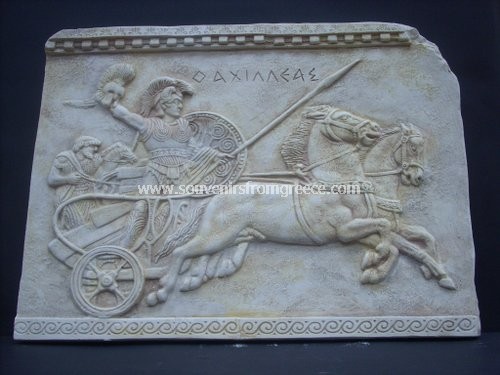 Souvenirs from Greece: The triumph of Achilles greek relief statue Greek statues Alabaster statues Famous greek art souvenir handmade greek sculpture plaster relief with the victory of Achilles, a famous scene from the Troyan war, replica of the painting in the palace of Corfu. Stunning greek art decorative gifts.