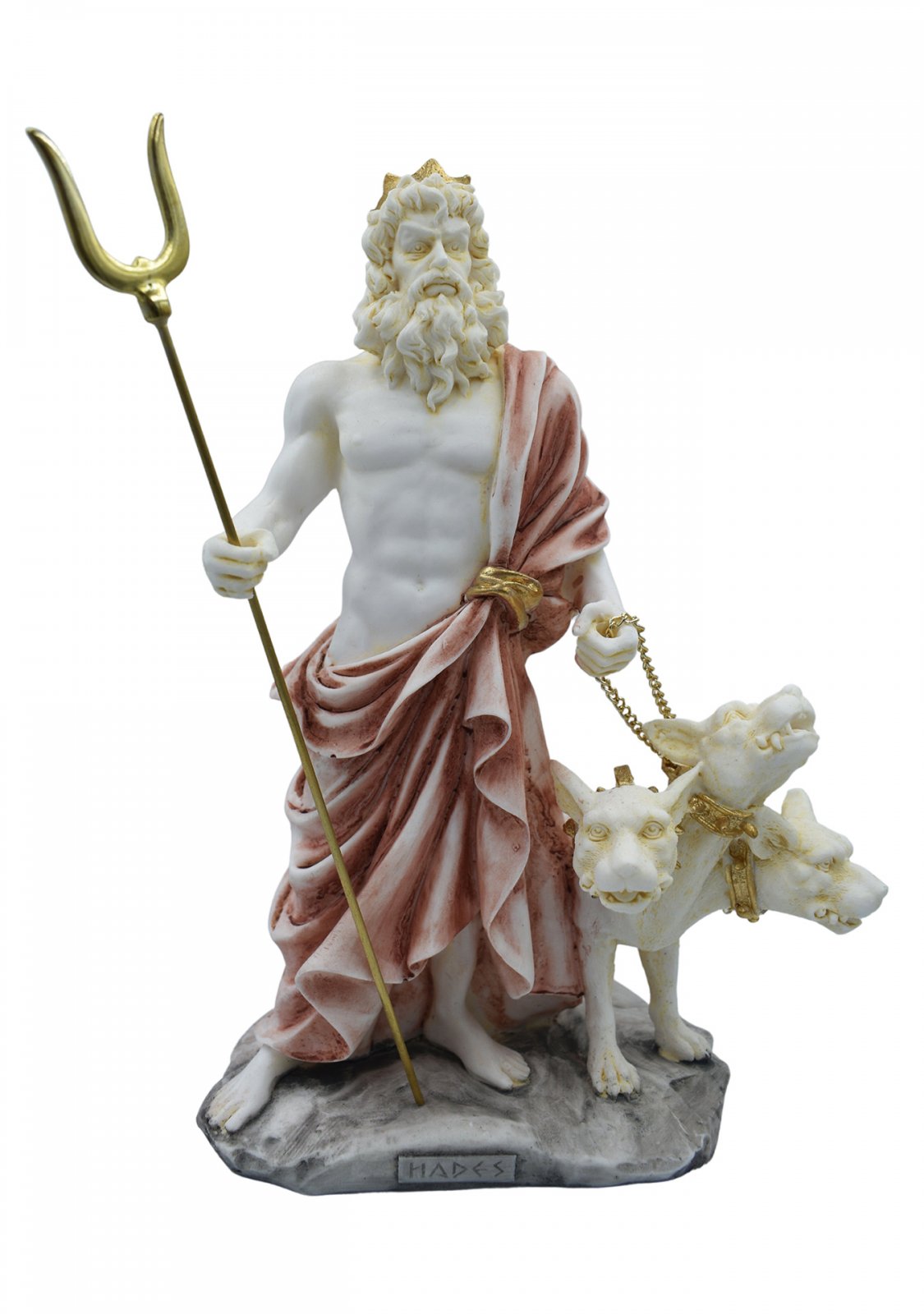 Hades, Pluto, God of the dead and the king of the underworld, greek alabaster statue with color
