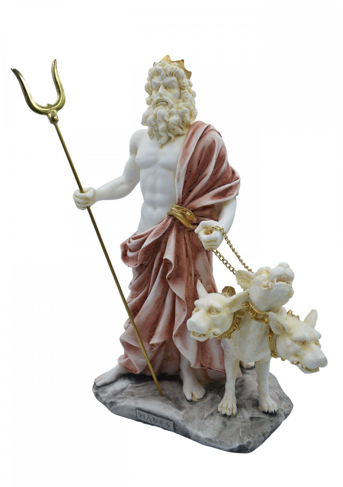 Hades, Pluto, God of the dead and the king of the underworld, greek alabaster statue with color