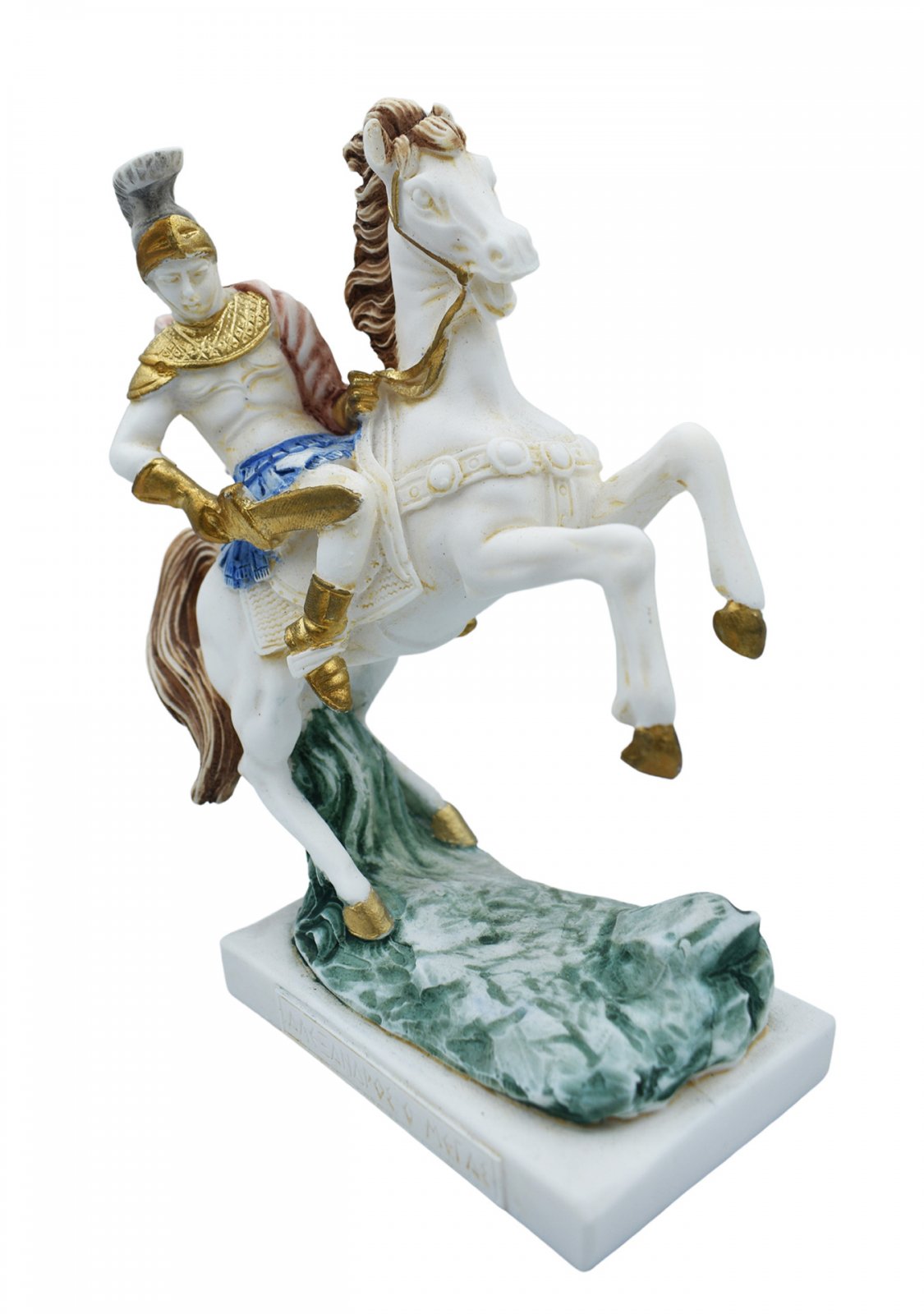  Alexander The Great riding Bucephalus, alabaster statue with color