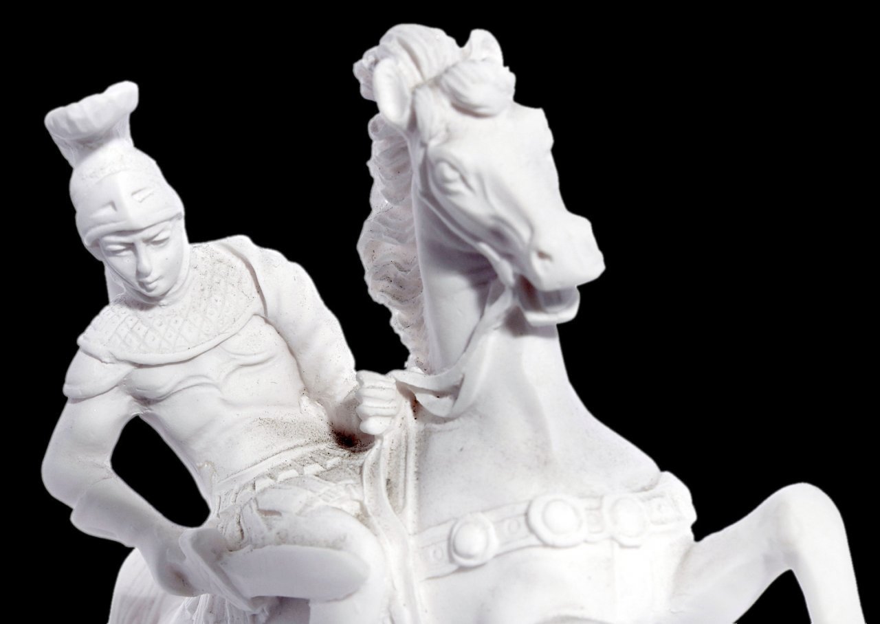  Alexander The Great riding Bucephalus, alabaster statue