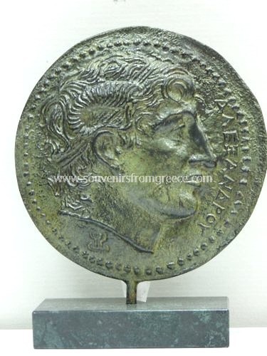 Shield with Alexander the great bronze statue Greek statues Bronze statues