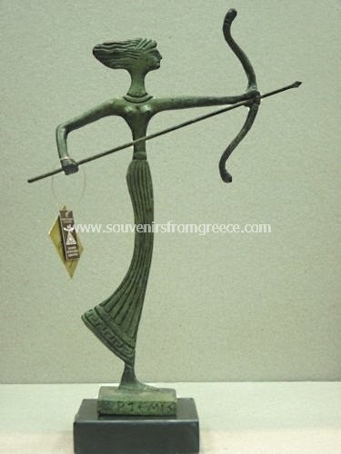 Bronze statue of Arthemis the ancient greek goddess of the hunt. Greek statues Bronze statues