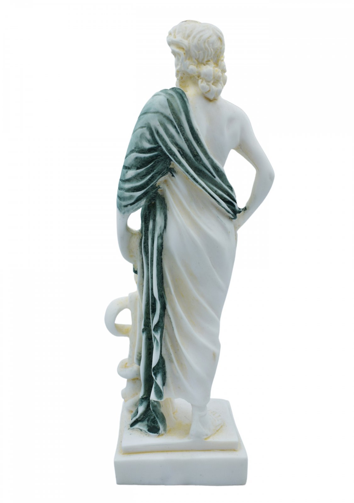  Ascelpius (Asklepios), the greek god of medicine, alabaster statue with green color and patina