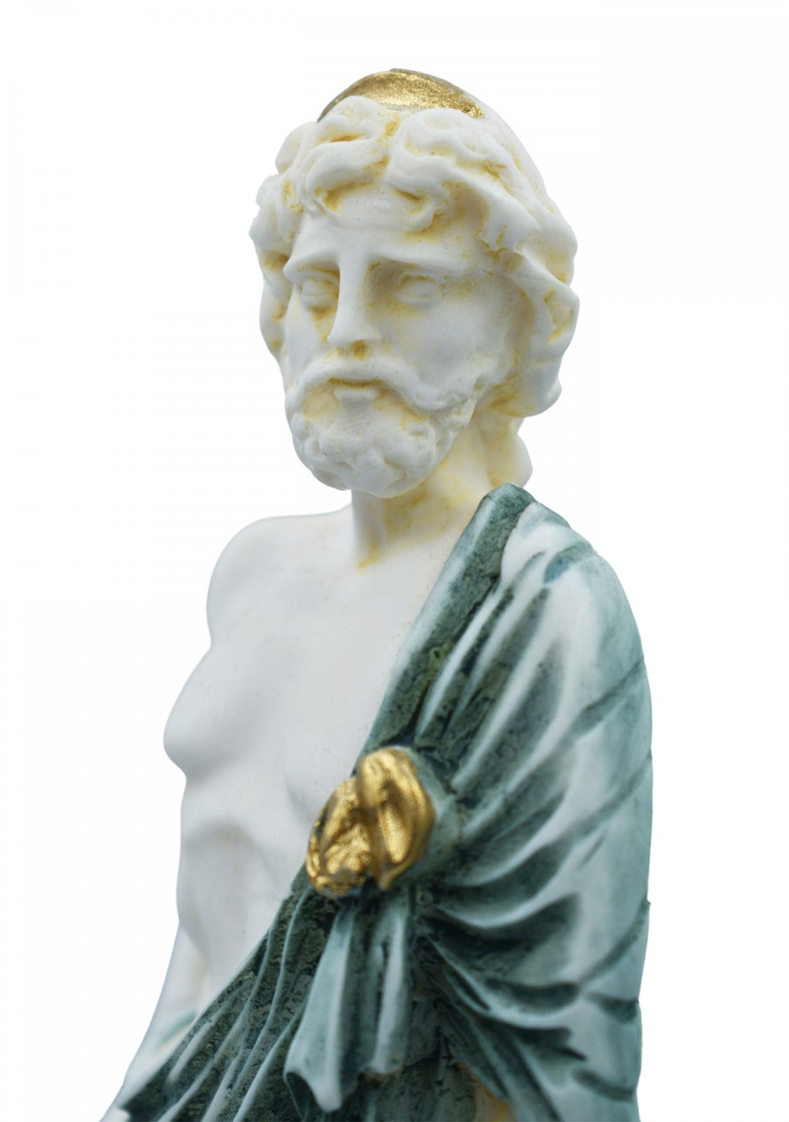  Ascelpius (Asklepios), the greek god of medicine, alabaster statue with green color and patina