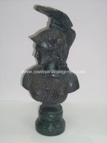 Souvenirs from Greece: Goddess Athena greek bronze statue bust Greek statues Bronze statues Unique greek art souvenirs handmade greek bronze bust of Athena , the ancient greek goddess of wisdom, civilization  strength, strategy and protector of the city of Athens in ancient greek mythology. The bronze sculpture sits on a green marble base from the island of Tinos and is one of the best greek art gifts.