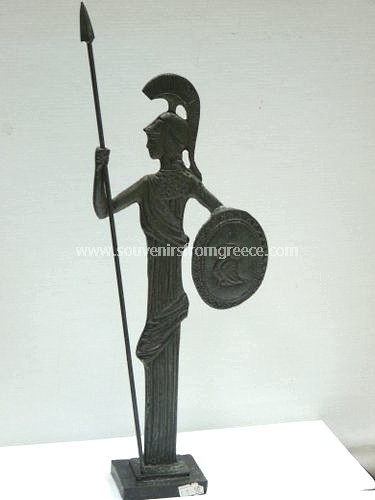 Souvenirs from Greece: Goddess Athena bronze statue tall Greek statues Alabaster statues Excellent greek souvenirs handmade greek tall bronze statue of Athena, the ancient greek goddess of wisdom, civilization,  strength, strategy and protector of the city of Athens in ancient greek mythology. The bronze sculpture sits on a bronze base and depicts the goddess holding a spear and a shield, a unique decorative greek art gift.