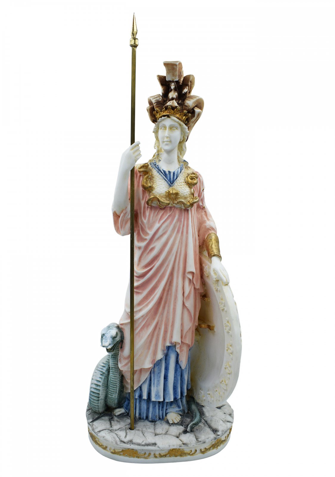 Goddess Athena, large greek alabaster statue with color