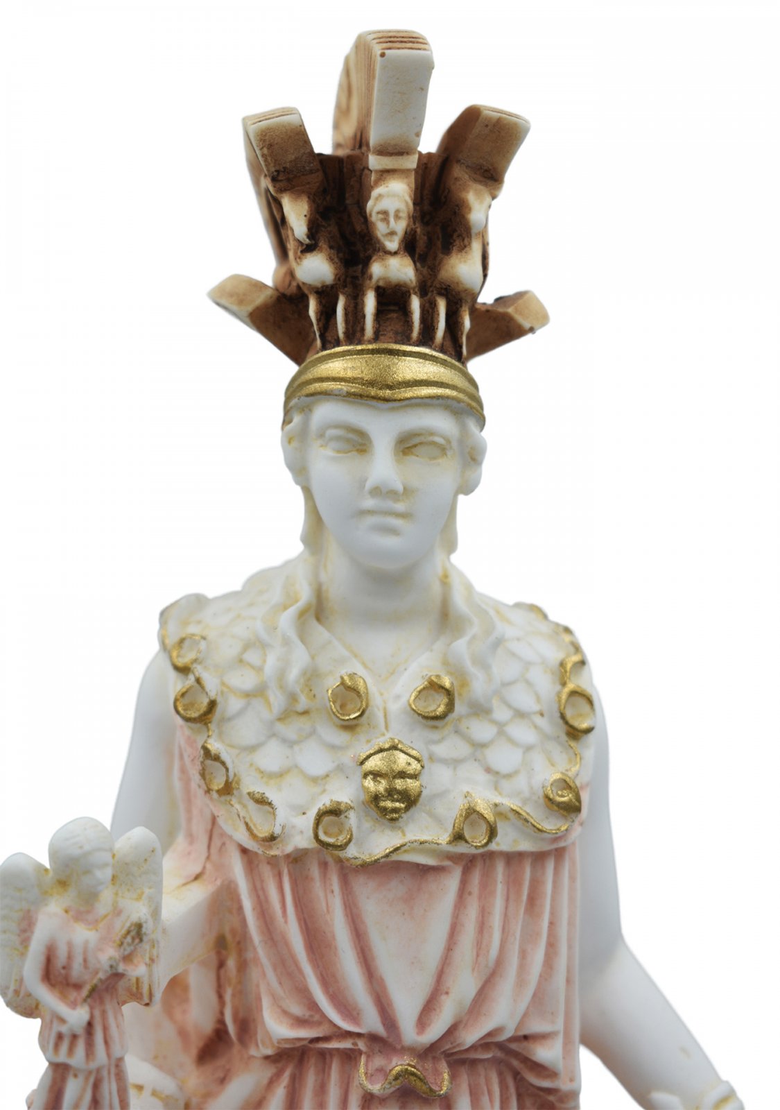 Athena Pallas, Greek goddess of wisdom, alabaster statue with color