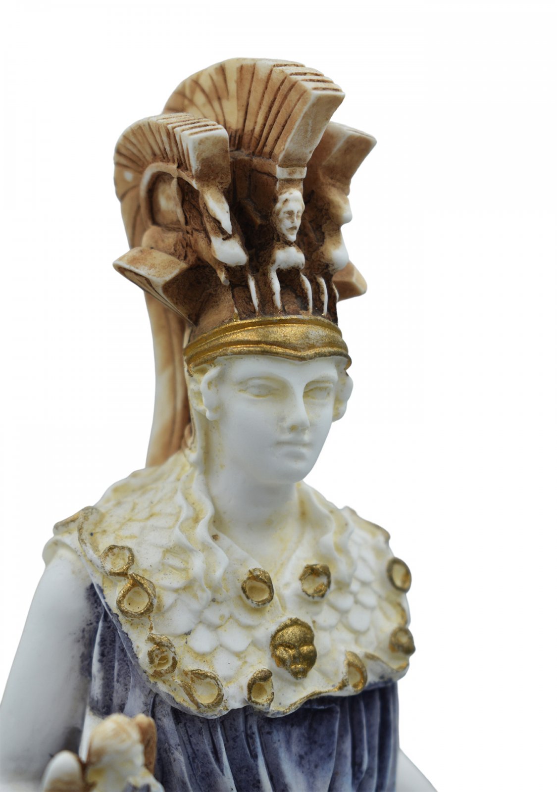 Athena Pallas, Greek goddess of wisdom, alabaster statue with color and patina