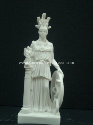 Souvenirs from Greece: Greek alabaster statue of Athena the goddess of wisdom Greek statues Bronze statues Attractive souvenirs from Greece alabaster statue of Athena the ancient greek goddess of wisdom and protecor of the city of Athens, one of the most unique greek gifts. 