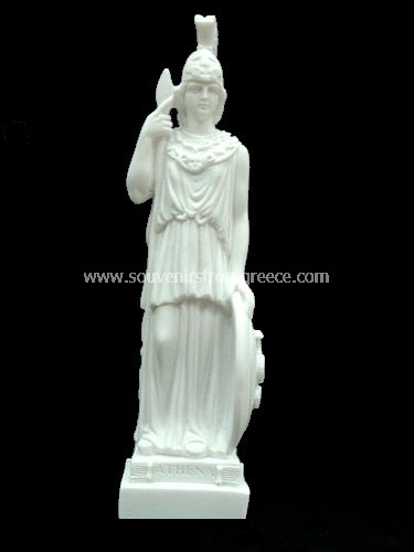 Souvenirs from Greece: Greek alabaster statue of the goddess Athena Clocks Plaster clocks Elegant greek souvenirs handmade alabaster statue of Athena the ancient greek goddess of wisdom and protector of the city of Athens in ancient greek mythology. The greek alabaster sculpture depicts Athena holding a spear and shield and is one of the most popular greek gifts. 