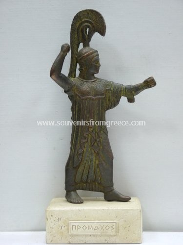 Souvenirs from Greece: Athena Promachos greek plaster statue Greek statues Bronze statues Attractive greek art souvenirs handmade greek plaster statue of Athena Promachos, the ancient greek goddess of wisdom, civilization, strength, strategy and protector of the city of Athens in ancient greek mythology, replica of the  gigantic bronze statue by Pheidias that stood in the Acropolis of Athens.The plaster sculpture sits on a plaster base and depicts the goddess holding a spear and a shield, a unique decorative greek art gift