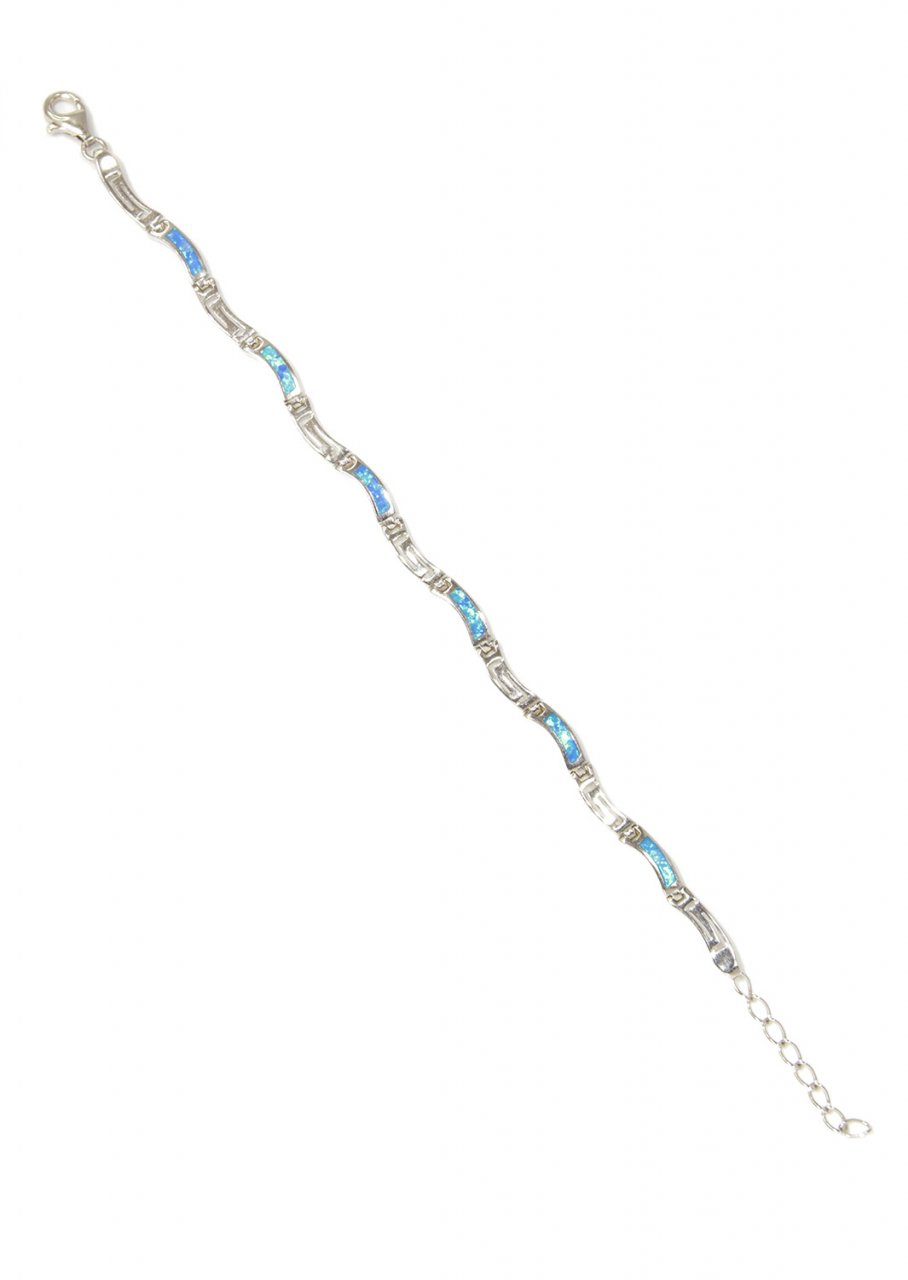 Wavy silver - opal bracelet with the greek key design - meander