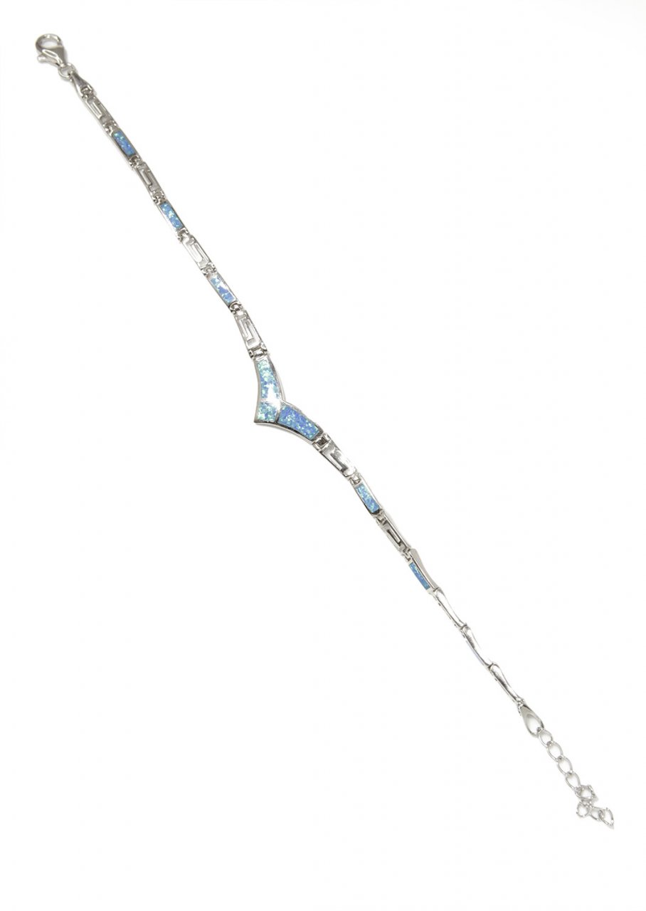 Greek key design and meander silver bracelet with opal