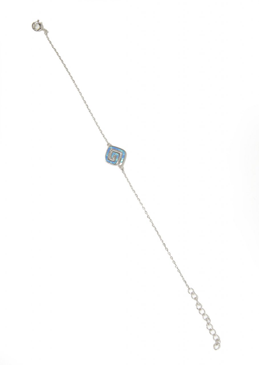 Greek key design - meander silver bracelet with opal