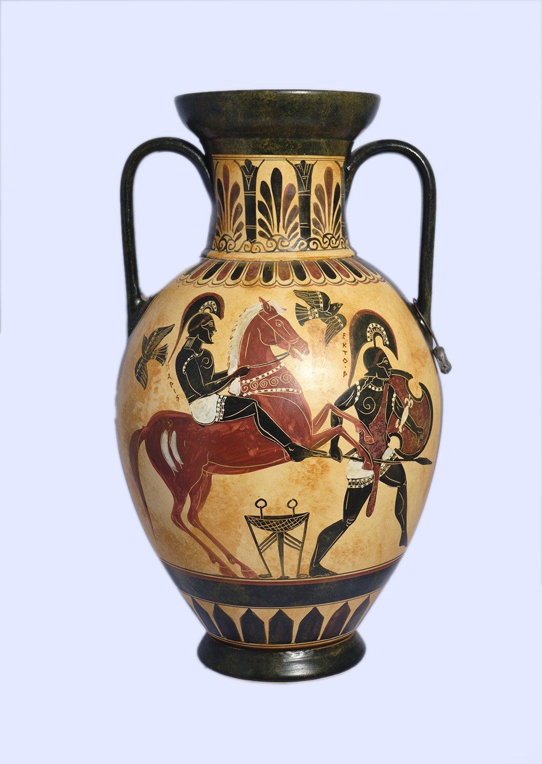 Archaic black-figure amphora with Artemis, Paris and Hector 